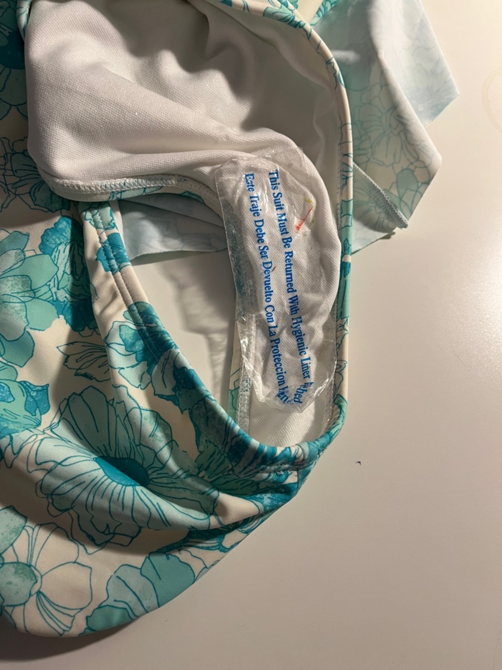 NWT Shade & Shore White & Aqua Floral Off-Shoulder Ruffle Swimsuit- 1 piece Sz S - Picture 7 of 15